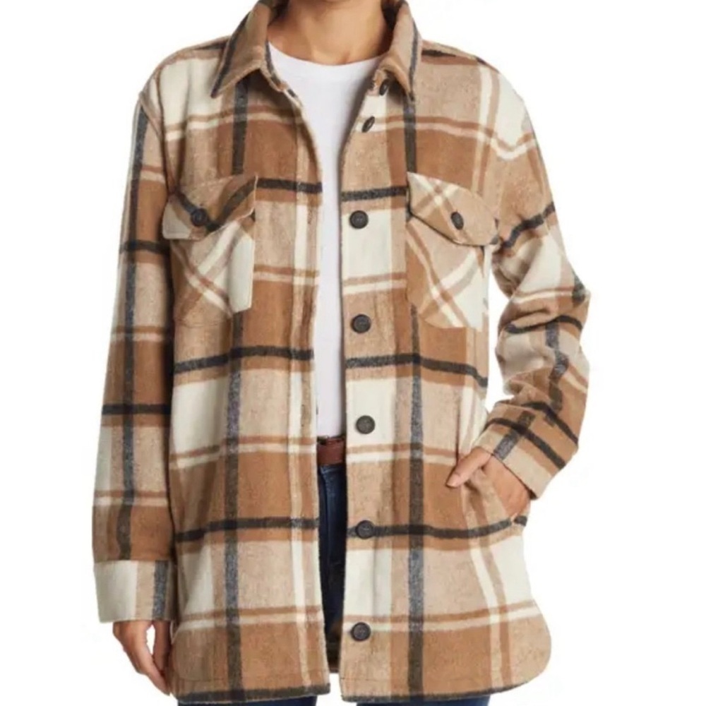 Thread & Supply women’s brown plaid button fleece shacket jacket size medium - Picture 1 of 4